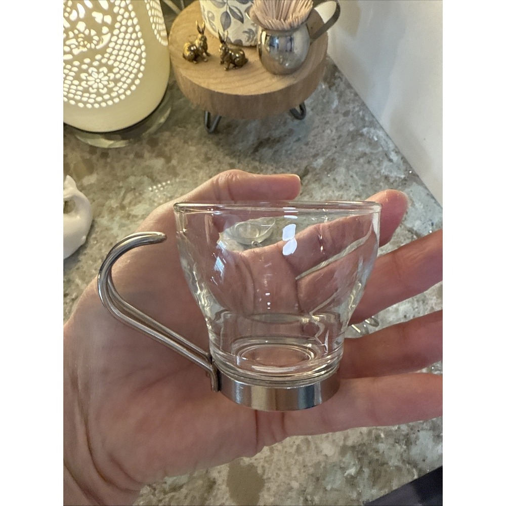 Set of 4, Bormioli Rocco Espresso Coffee Glass Cups Mugs Stainless Handles - Picture 6 of 8